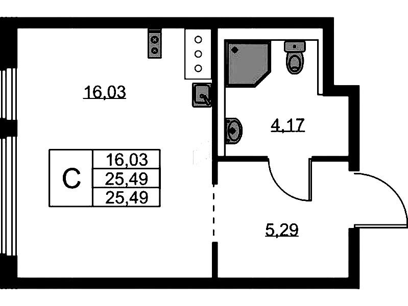 Квартира студия 25.49 м², 4/11 эт., ЖК «Новое Колпино»